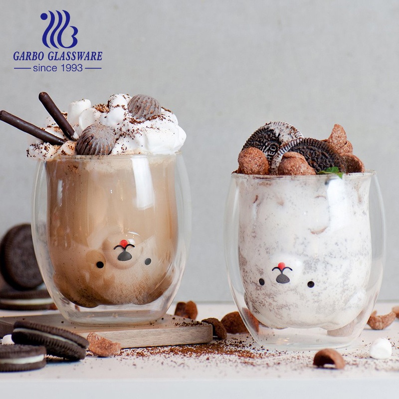 280ml Customize Designs Cute Animal Rabbit Bear Duck Shape Double Wall Glass Coffee Cups with Colors – Glass Cup and Glass Mug price