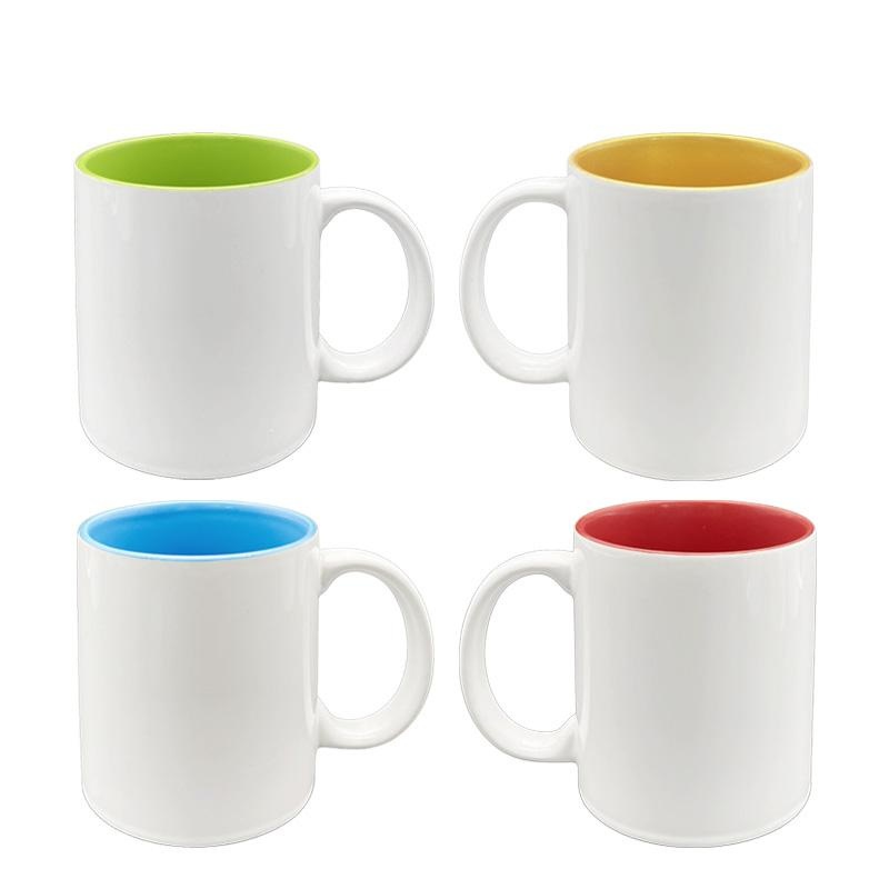 Ceramic White Blank Sublimation Coffee Mug with Handle Rim Inner Color – Sublimation Coffee Mug and Handle Color Mug with Spoon price