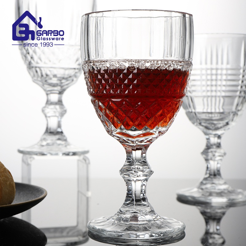 Engraved Design Glass Goblet Stemware Wine Glass Cup Vintage Juice Glasses with Stem New Hot Selling Drinking Glass Cup – 300ml Glass Juice Cup and Stemware Wine Glass Cup price