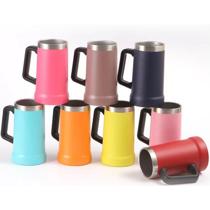 Hot Sell Big Grip Beer Stein Hammertone Green 24oz Stainless Steel Double Wall Vacuum Insulated Travel Beer Cup with Handle – Beer Tumbler with Handle and Beer Pint price