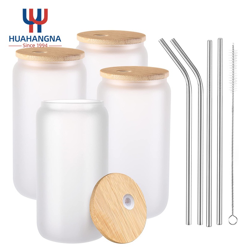Personalized Customized 4PCS Sublimation Blank Frosted Beer Can Glasses Tumbler with Lids and Straw – Drinking Glass and Water Glass price