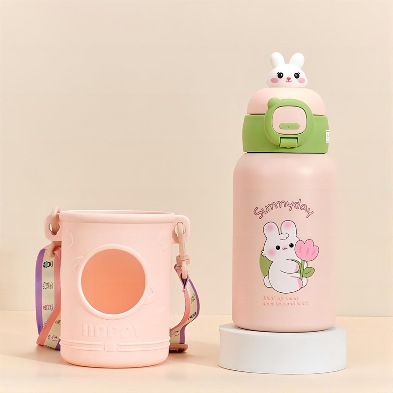Stainless Steel Vacuum Insulated Double Wall 316 Cute Adorable Straw Water Bottle for Kids with Carry Holder – Water Bottle and Thermos price