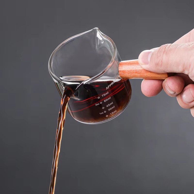 Best Glass Measuring Cup Jigger for Espresso Coffee Double-Mouthed Ounce Cup 100ml Small Milk Cup with Wood Handle – Measuring Cups Wood Handle and High Clear Measuring Glass price
