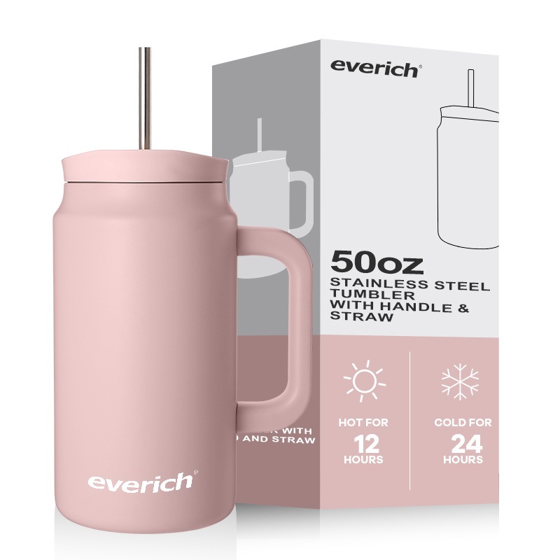 Everich Custom Logo 50oz Insulated Tumbler with Straw and Handle Coffee Mug Water Cup – Stainless Steel Tumbler and Insulated Tumbler price