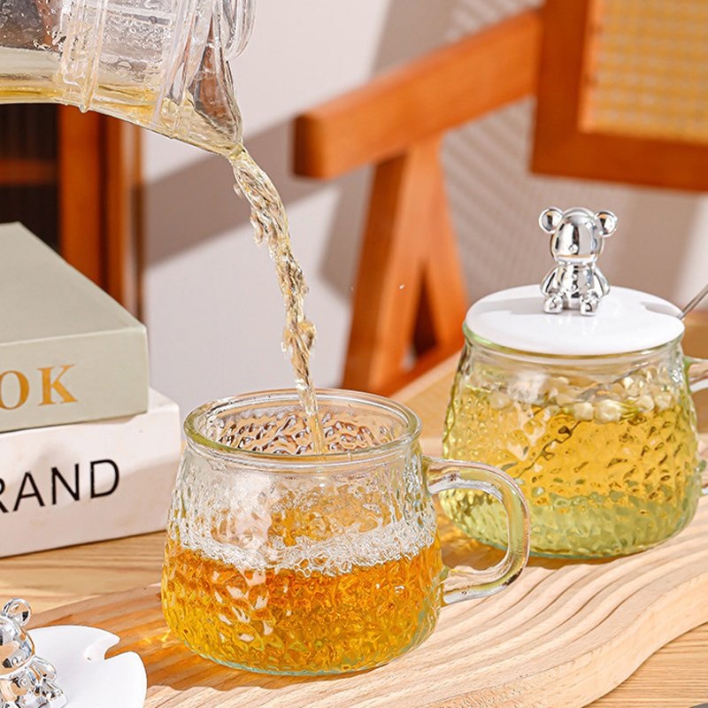 New Arrival 420ml Coffee Mug Ins Heat Resistant Glass Coffee Milk Juice Cup with Bear Lid and Spoon for Office – New Double Wall Insulated Milk Coffee Cup and Leakproof Juice Drinking Cup with Airtight Lid price