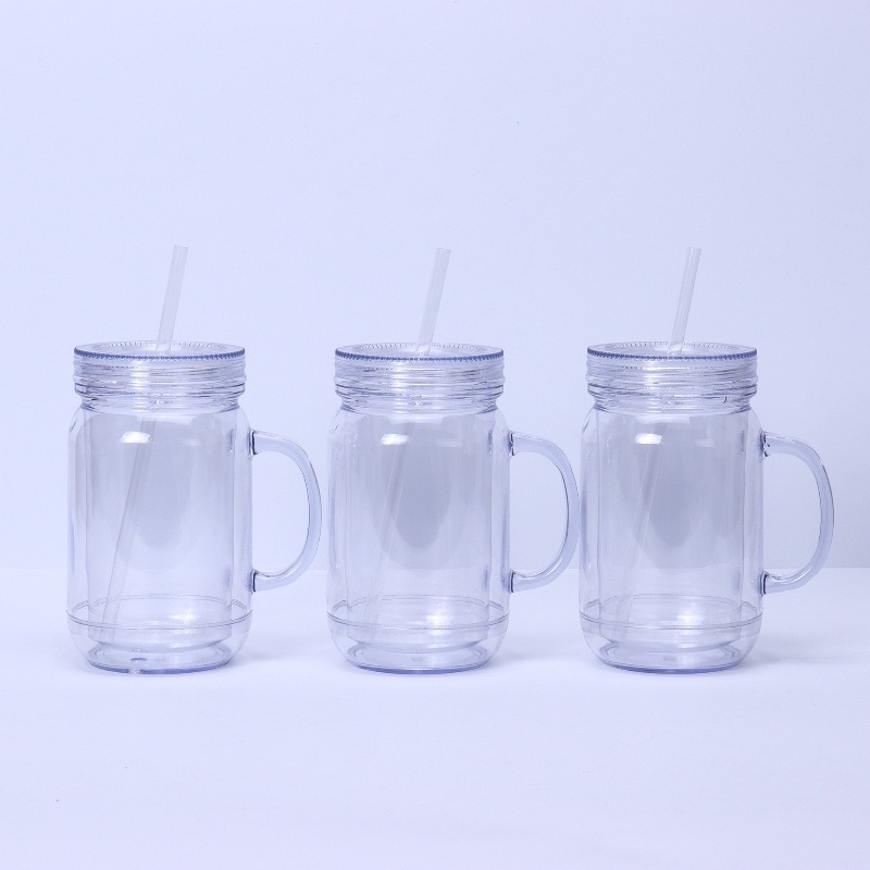 New Pet 20oz Double Wall Plastic Mason Jar Cup Clear Acrylic Tumbler Coffee Mug Water Bottle with Plug for Glitter Snow Globe – Double Wall Plastic Mason Cup and Acrylic Cup Coffee Mug price