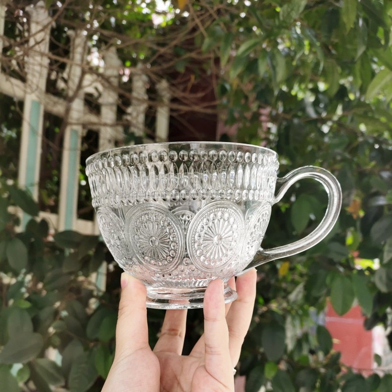 Sunflower Embossed Glass Breakfast Cup Point Coffee Glass Cup Creative Mug – Embossed Glass and Sunflower Cup price