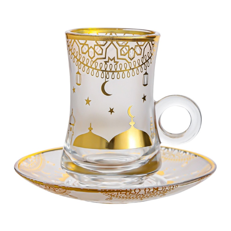 Turkish Style Luxury Painted Glass Tea Cups Set Glass Coffee Saucers Sets – Coffee Glass Cups and Tea Drinking Cups price