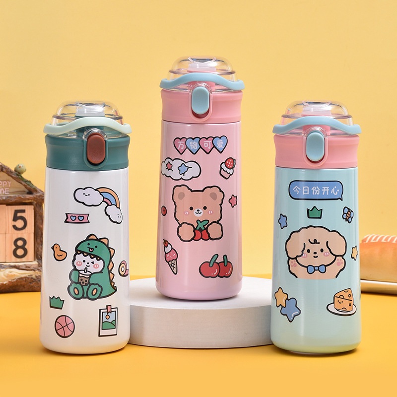 Wholesale 500ml Stainless Steel Children Cute Cartoon Vacuum Flasks Kids Tumbler Thermoses Mug Thermal Water Bottle with Straw – Water Bottle Kids and Kawaii Water Bottle price