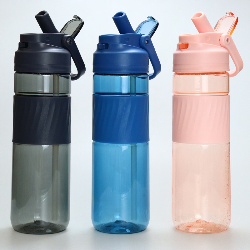 Wholesale BPA Free 1 Liter 700ml Motivational Custom Logo Blue Pink Black Tritan Plastic Running Water Drink Bottle with Straw with Handle – Sport Water Bottle and Drinking Bottle price