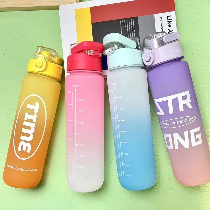 1000ml Plastic Gradient Color Drink Eco Friendly PC Water Bottle Frosted Cup with Rope Handle Outdoor Portable for Students – Sports Cup and Travel Cup price