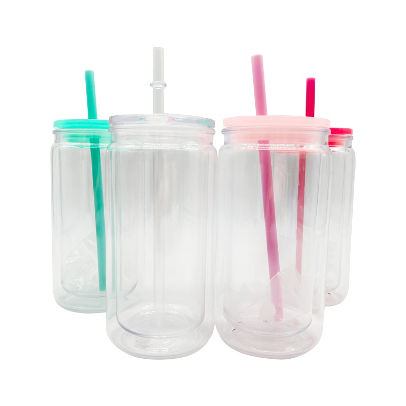 16oz Eco-Friendly Double Wall Plastic Snow Globe Can Tumbler Slim Cup Design with Straw Tea Wine Gifts – Cold Mug Cup and Eco-Friendly Reusable Cup price