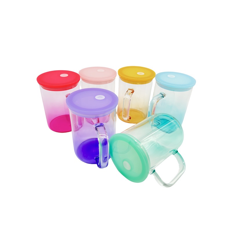 17oz Sublimation Ombre Jelly Glass Mug Coffee Beer Mugs with Handle Colored Lid for Cold and Hot Drinks – Sublimation Glass Mug and Glass Mug with Handle price
