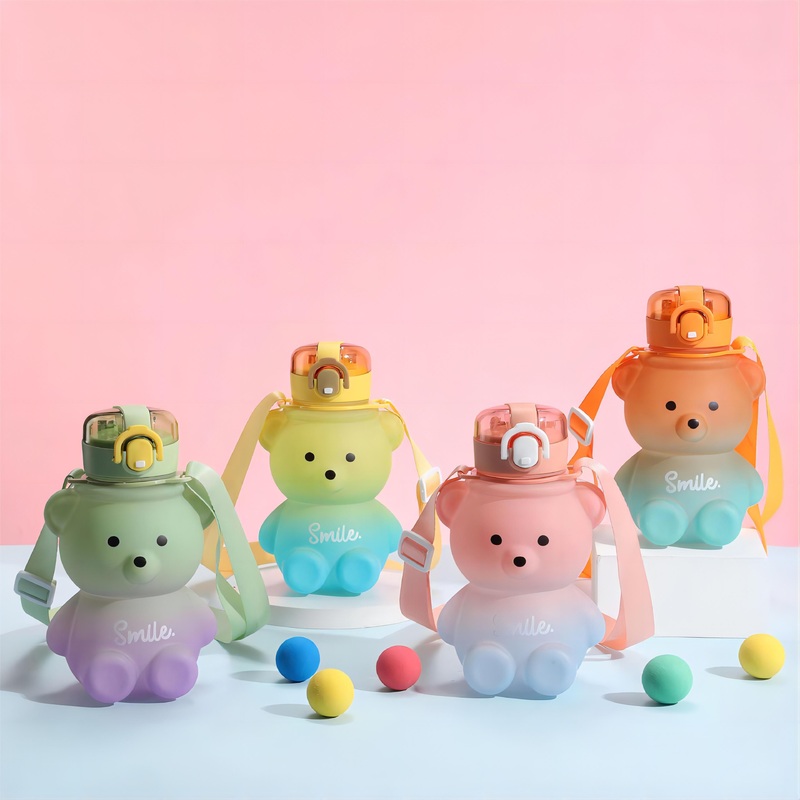 800ml 1000ml Wholesale Cute Kawaii Bear Water Bottle Plastic Large-Capacity Drink Bottle with Strap for Kid Water Bottle – Water Bottle and Thermos price