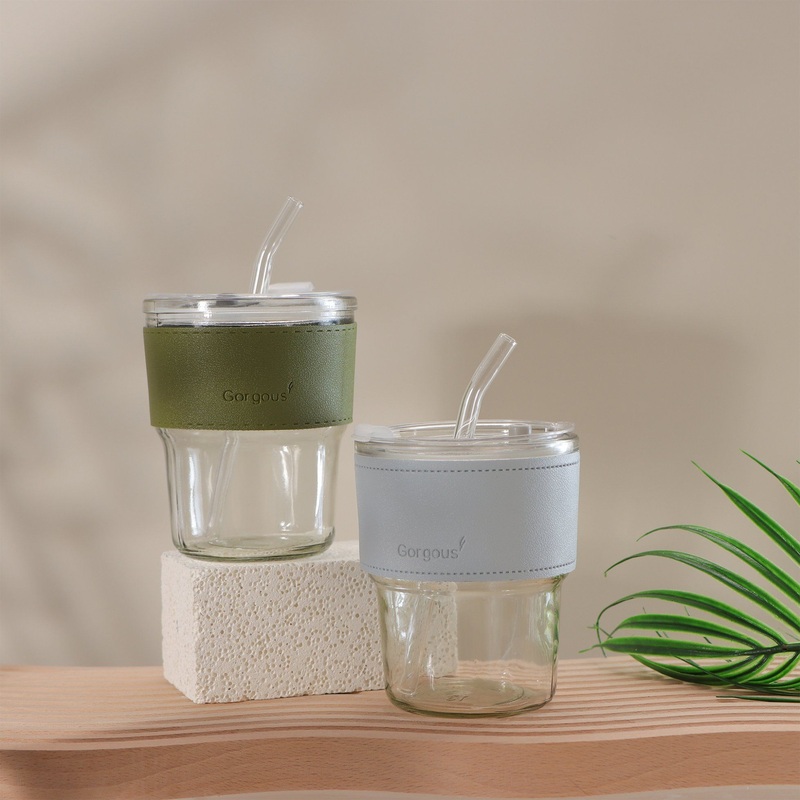 Amber Drinking Tumbler Travel Coffee Glass Mug with Straw and Lid for Sale – Glass Cup with Straw and Glass Bottles for Juice price