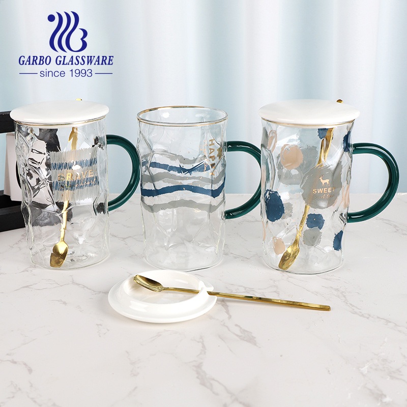 Christmas Design Hot Drinks Glass Mug with Spoon and Lid Single Wall Borosilicate 21oz 600ml Coffee Espresso Glass Cup Cappuccino Mug – Coffee Mug Glass and OEM Decal Design Glass Coffee Mug price