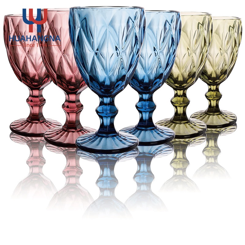 Colored Goblets Vintage Embossed Floral Decorative Crystal Wine Glass Cup – Crystal Cup and Wine Cup price