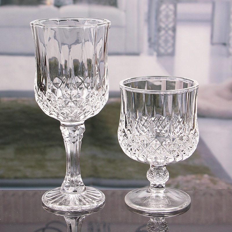 European Style Transparent Crystal Vintage Embossed Goblet Wine Glasses Cup – Glass Cup and Water Cup price