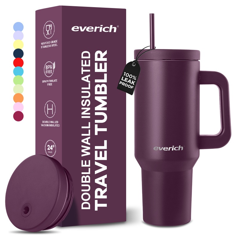 Everich 40 Oz Tumbler with Handle and Straw Lid Insulated Reusable Stainless Steel Water Bottle Travel Mug Iced Coffee Cup – Tumbler and Stainless Steel Tumbler price