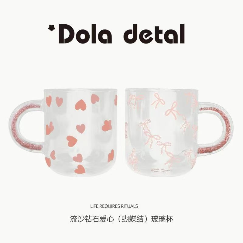 Factory Price Customized Pink Flow Sand Cartoon Heart Cup Heat-Resistant Glass Water Cup Juice Milk Tea Hot Drink Cup – Drink Cup and Glass Cup price