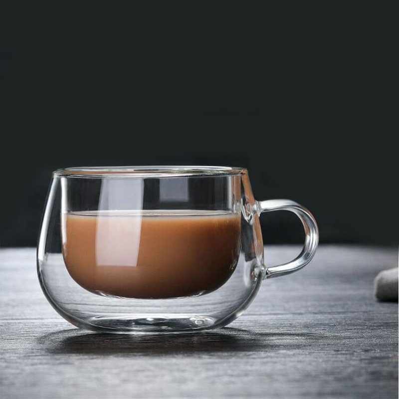 Wholesale Bulk Cheap Cups with Handle High Borosilicate Glass Made Double Wall Glass Cup with Handle – Milk Cup and Glass Cup price