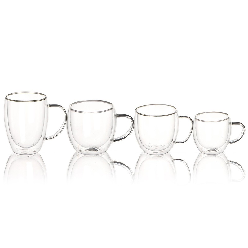 12oz Coffee Mugs Clear Glass Double Wall Cup with Handle – Double Wall Glass Cup and Glass Water Cup price