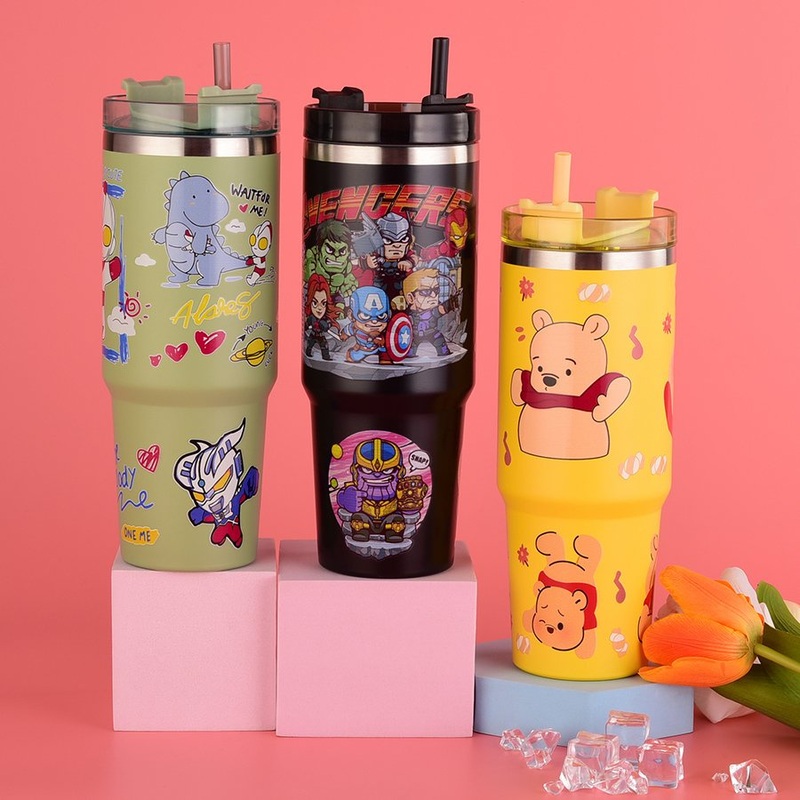Custom Logo Insulated Travel Coffee Mug Leak Proof 2 in 1 Straw SIP Lid Stainless Steel Large Ice Cup – Large Ice Cup and Stainless Steel Cup price