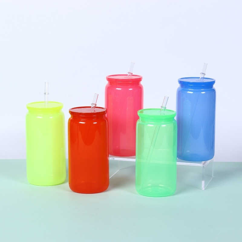 New Bulk 16oz Neon Color Reusable Clear Transparent Hard Acrylic Plastic Beer Can 16 Oz Tumbler Mug Water Cup with Lid and Straw – Tumbler Mug Water Cup and Plastic Beer Tumbler Mug Cup price