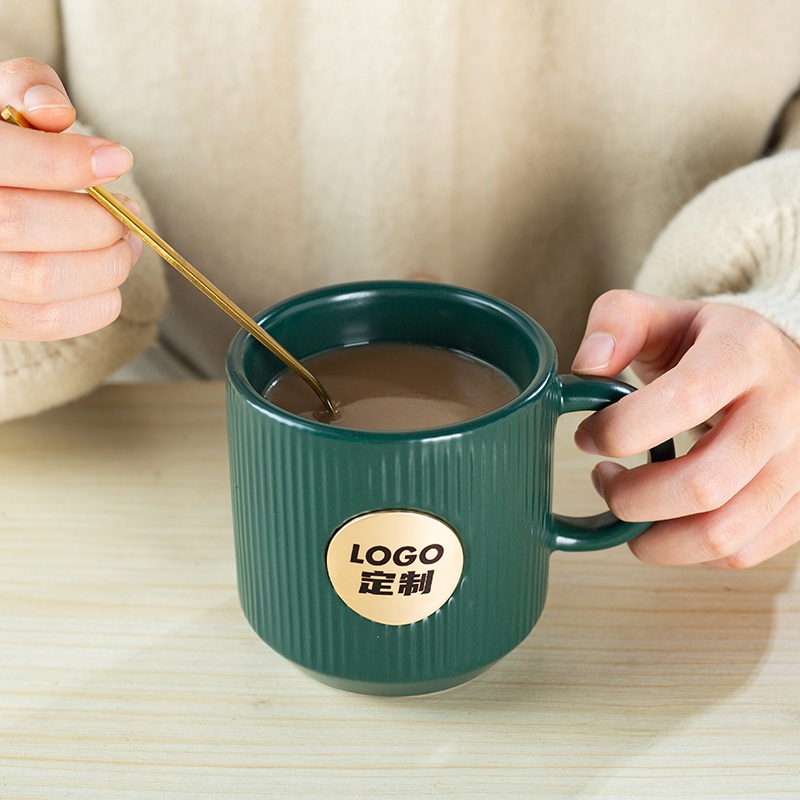 Nordic Style Ceramic Coffee Mug with Striped Copper Emblem – Mugs and Mug with Medal price