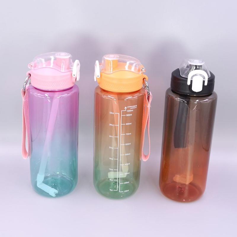 1000ml Custom popular clear colorful water bottle with straw for fitness – plastic water bottle and sports water bottle price