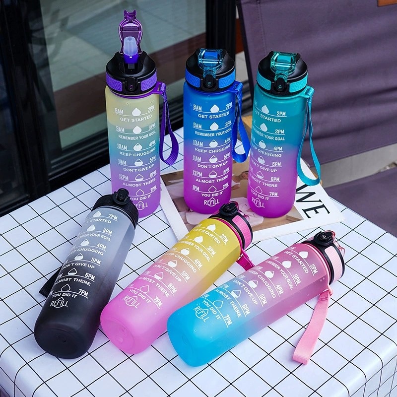 Custom Logo Fitness 1000ml Tritan BPA Free Gym Plastic Protein Sport Travel Cup Mug Motivational Water Bottle with Time Marker Lid Straw – Water Bottle and Sports Bottle price