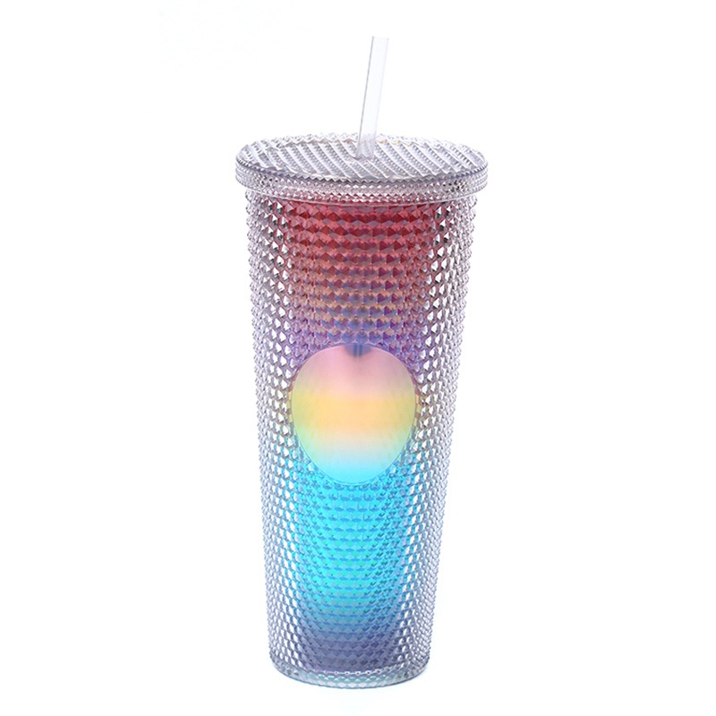Double Walled Matte Plastic 24oz Grid Cups with Free Straw – Tumbler coffee with Straw and Black Plastic Tumbler with Straw price