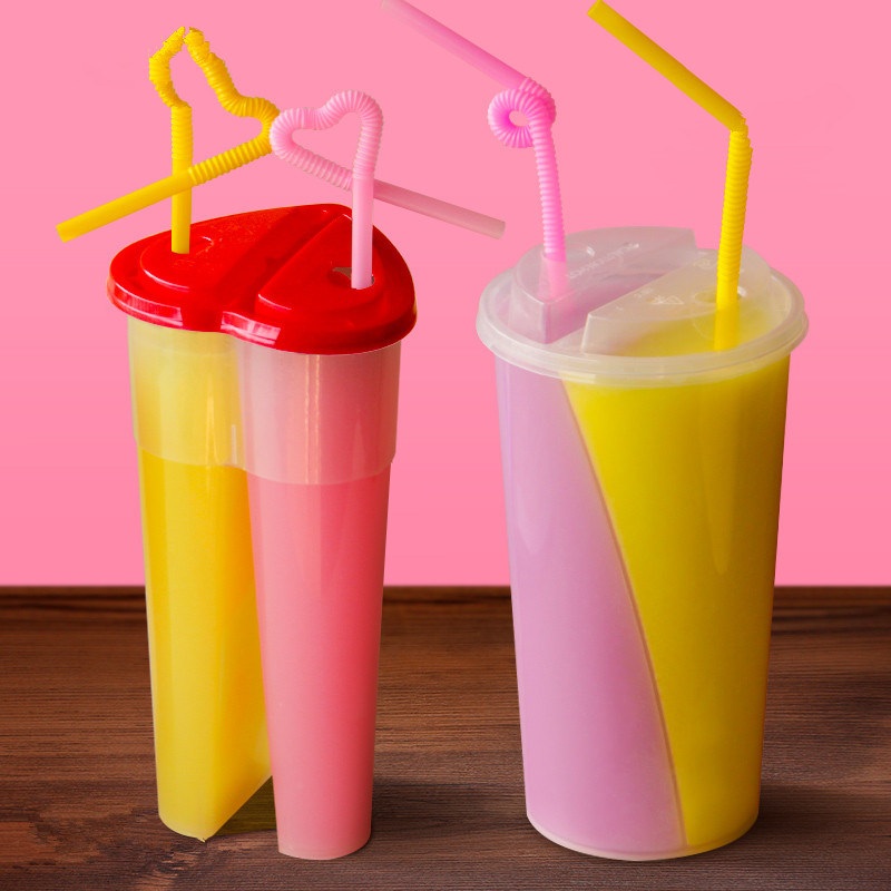 Transparent Disposable Cold Drink Plastic Cup Creative Double Share Lover Juice Coffee Party Birthday Favor Cup with Lid – Transparent Disposable Cold Drink Plastic Cup and Plastic Cup Creative Double Share Lover Cups price