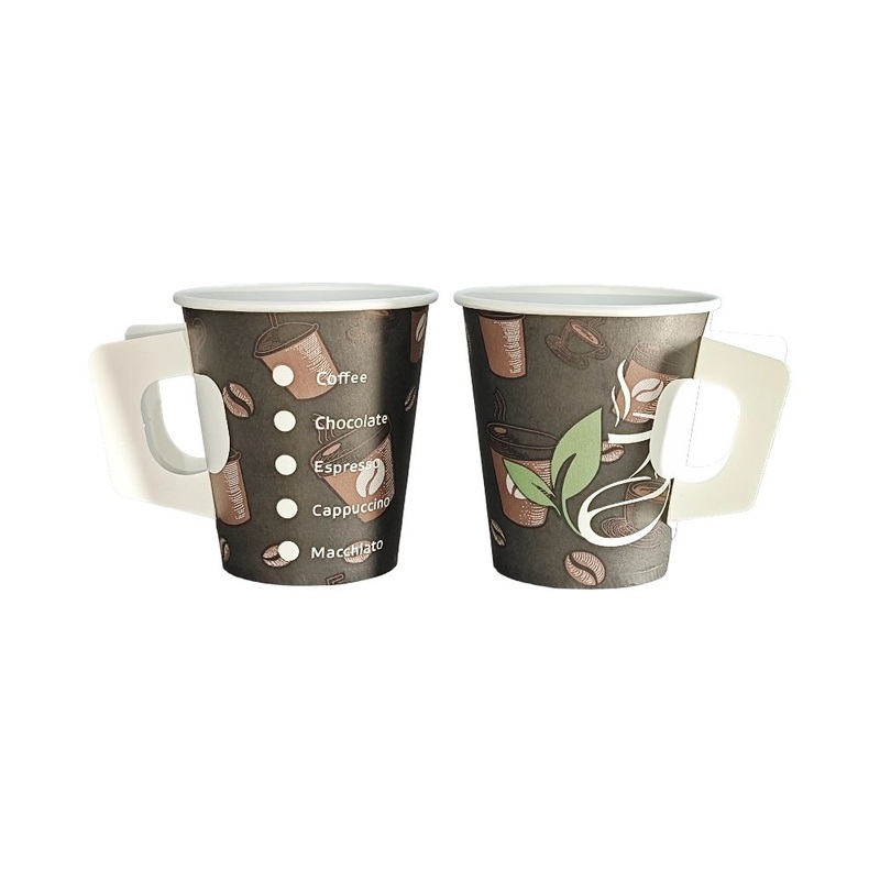 Beverage Use and Single Wall Disposable Paper Coffee Cup with Handle 7oz – Coffee Mugs with Plastic Lids and Custom Logo Printed Mugs price
