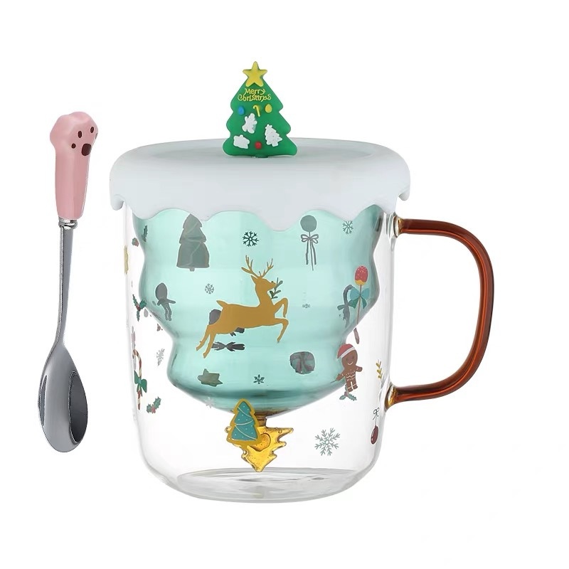 Christmas Tree Double Wall Glass Coffee Mug Glass Cups Present Idea for Kids Mom Girl Friend Classmates – Glassware and Mug price