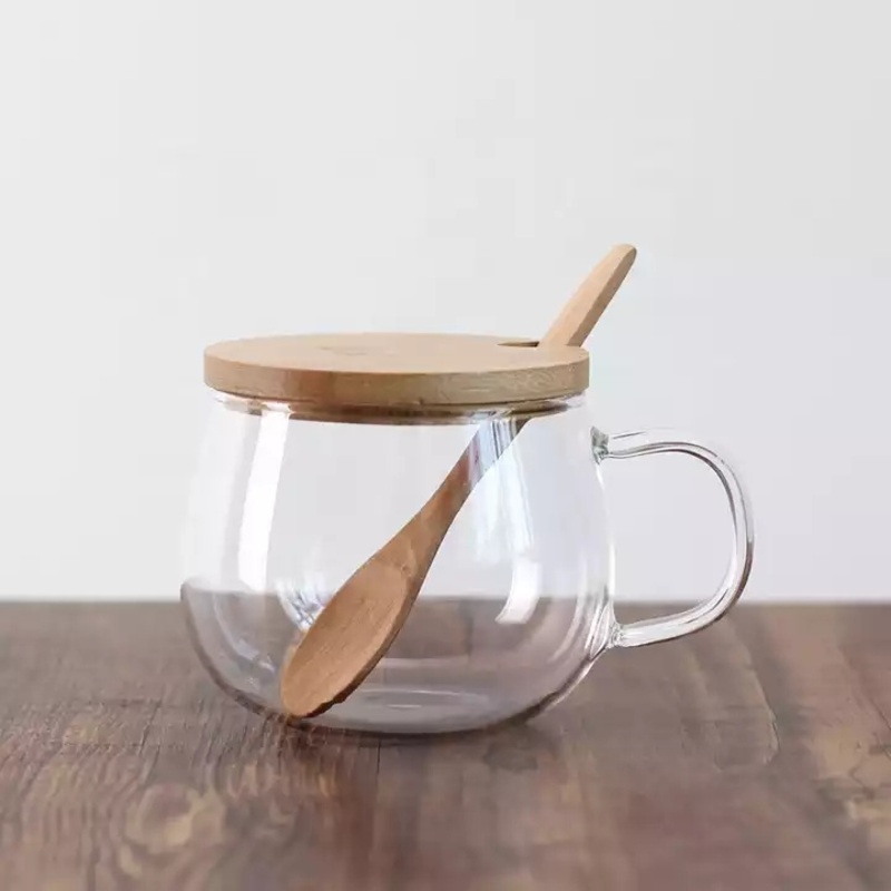 Coffee/Milk/Juice/Beverage Glass Cup with Bamboo Lid and Spoon – Milk Cup and Glass Cup price