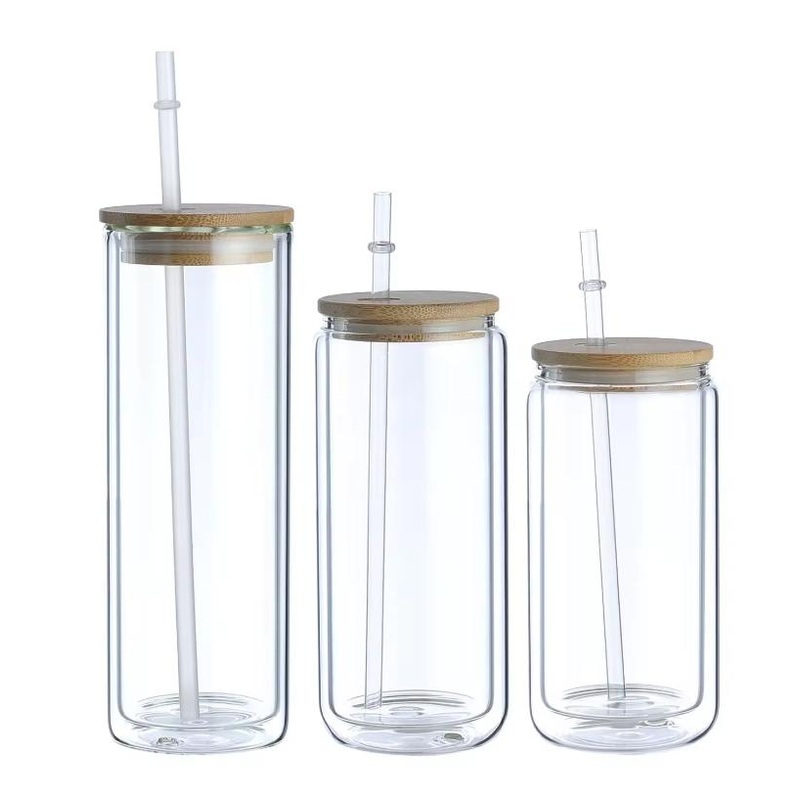 Custom Logo Snow Globe Sublimation Beer Can Shaped Glass Cup Mug Bottle with Bamboo Lid and Straw – Glass Cup and Crystal Glass Cup price