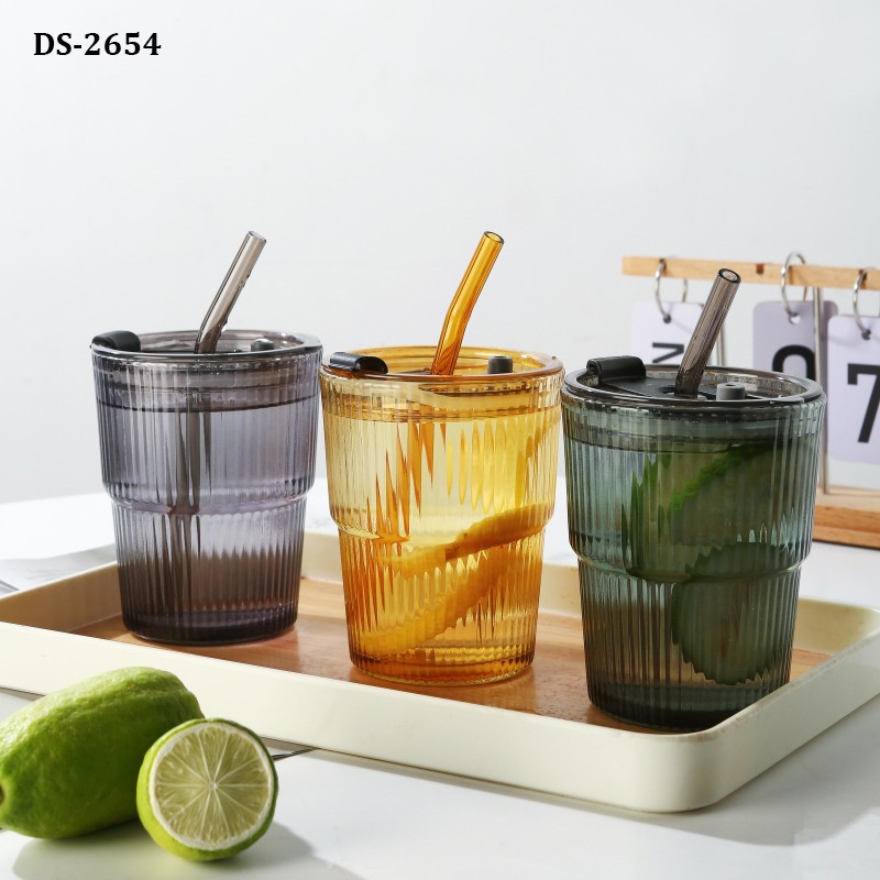 Ds-2654 High-Value Joker Glass Bamboo Joint Cup Ins Style Straw Coffee Cup Gift Glass Water Cup with Anti-Scalding Leather Wholesale PP Plastic Cup for Milk Tea – Glass Cup and Bamboo Joint Cup price