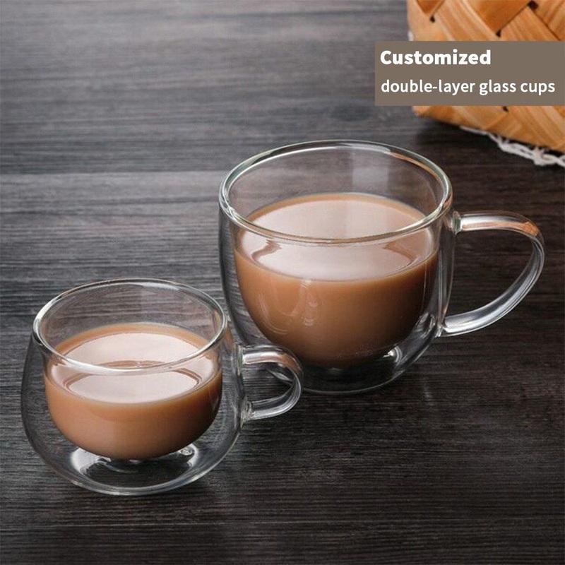 Hand Blown Double Wall Borosilicate Glass Coffee Water Juice Drinking Cup with Handle for Office Coffee Cup – Custom Glass Cup and Glass Cup price