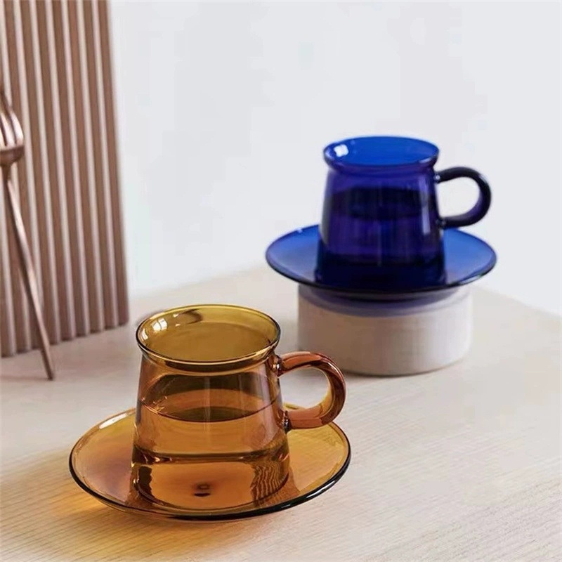 Heat Resistant Colorful Handmade Glass Mug with Saucer Plate and Lid – Colorful Glass Mug with Saucer Plate and Drinking Tea Mug with Saucer Plate price