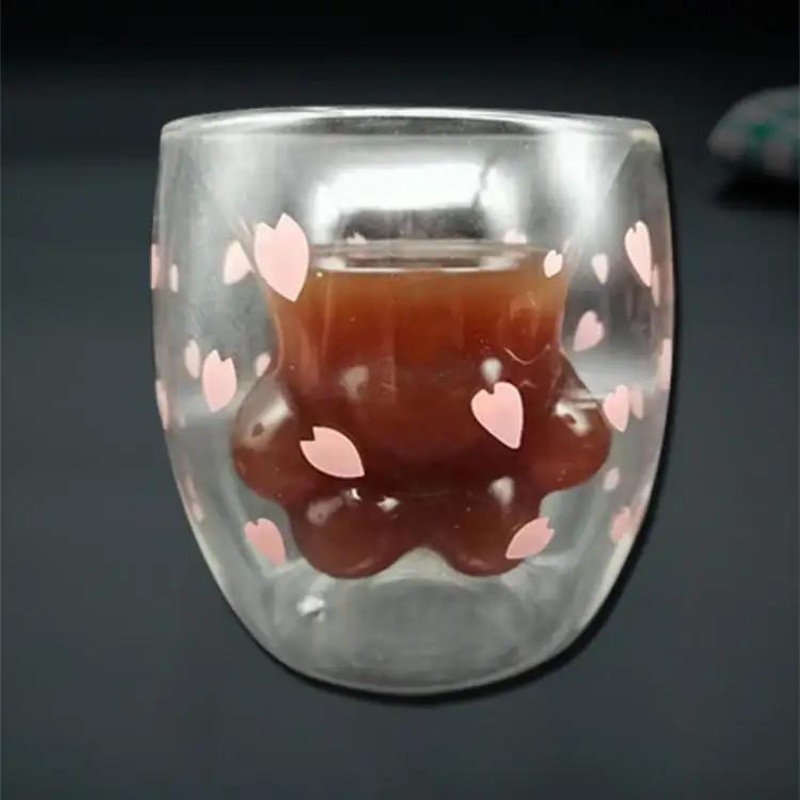 Hot Sale Creative Cat Footprint Shape High Borosilicate Double Wall Glass Cup – Coffee Glass Cup and Milk Glass Cup price