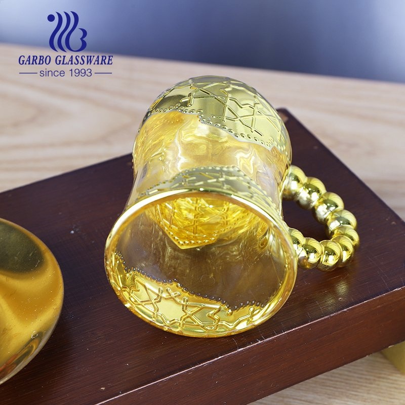 Luxury Glass Tea Mugs with Ion Plating Designs for Arab Market – Glass Mug and Glass Tea Mug price