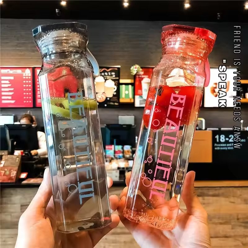 Promotion Adults New Plastic Square Water Bottle 480ml Camp Square Water Bottle Spray Black Camping Gym American Style – Creative Rhomboid Water Bottle and Glass Water Bottle price