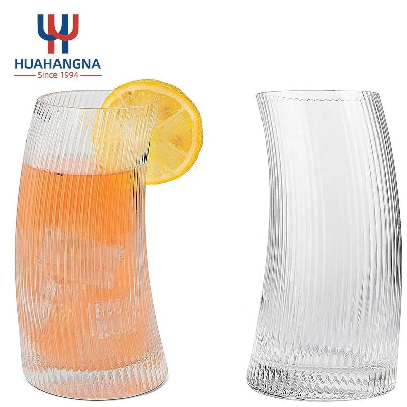 Unique Vintage Glassware Cups Modern Kitchen 12oz Curved Ripple Ribbed Drinking Glasses for Cocktail Beer Juice – Glass Cups and Glass Cup price