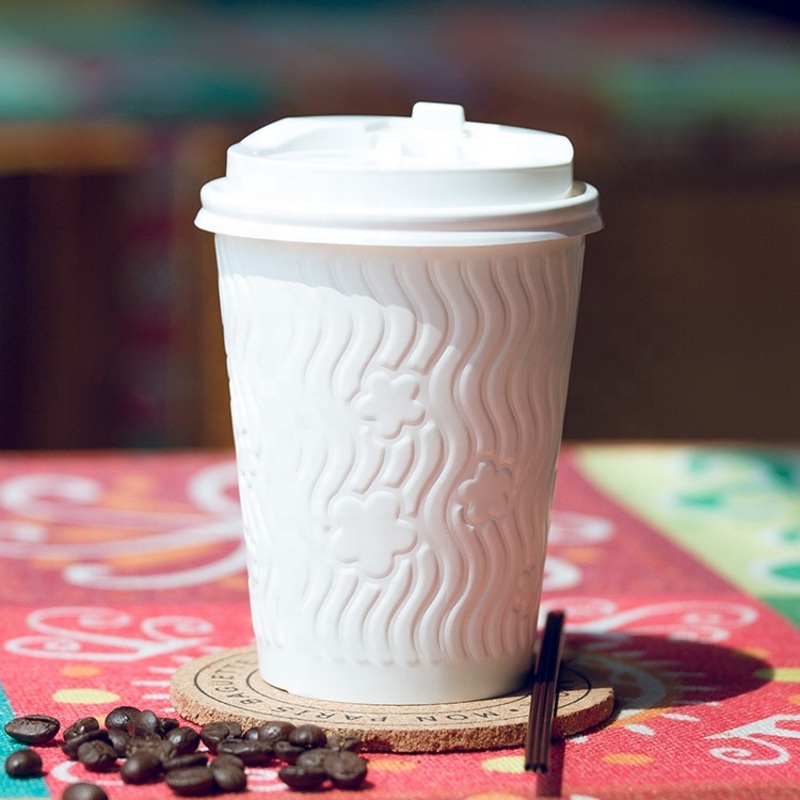 Custom Logo Ripple Wall Coffee Cup Disposable Paper Cups with Lids for Tea Drink Family Party Shop – Paper Cups and Ripple Paper Cup price