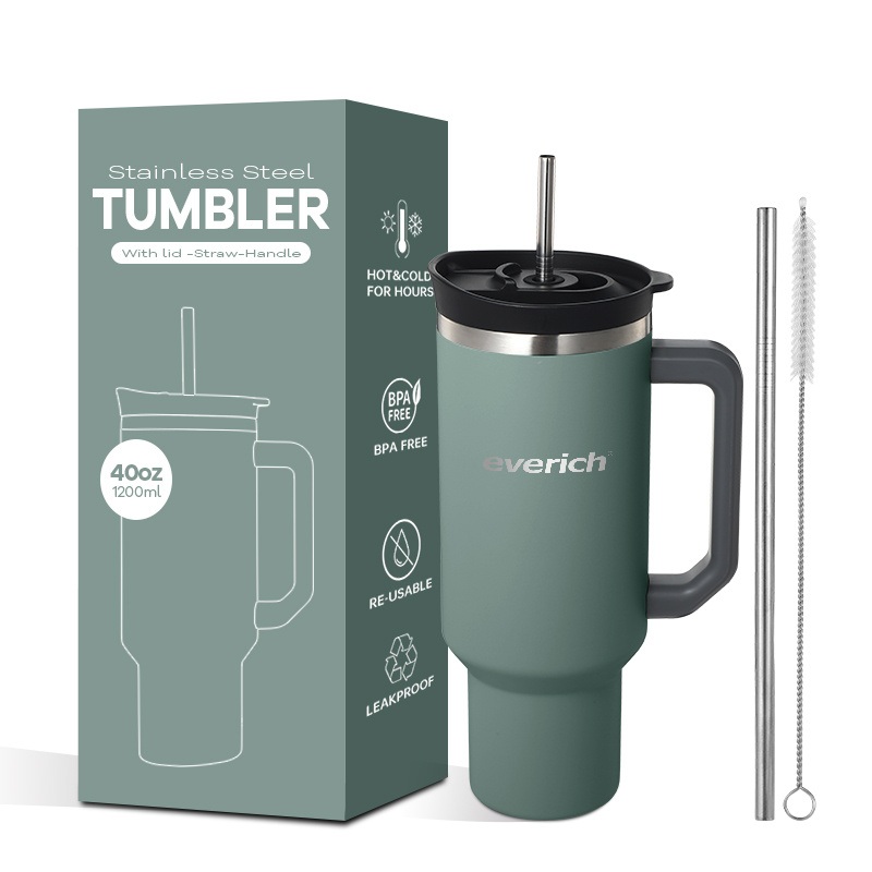 Everich 30/40 Oz Cream Tumbler with Handle, Double Wall Stainless Steel Vacuum Insulated Travel Mug with Splash-Proof Lid – Spiling Proof and Handle Lid price