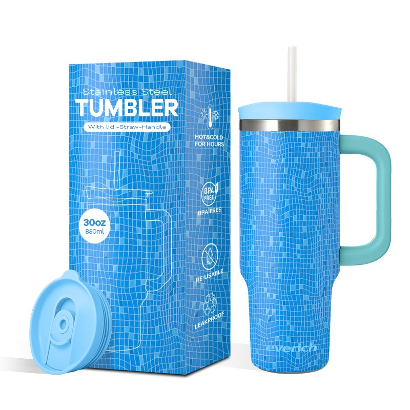 Everich ODM Patented BPA Free Thermal Keeping Cold& Hot Double Wall Stainless Steel Handle Tumbler with Lid and Straw – Stainless Steel Water Bottle and Sports Bottle price