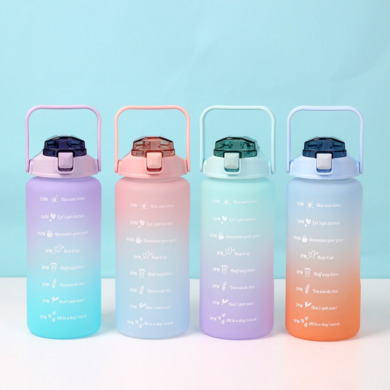 New 2L Large Capacity Water Bottle with Straw Gradient Frosted Outdoor Plastic Cup Sports Fitness Scale Water Cup – Sports Water Bottle and Water Bottle price