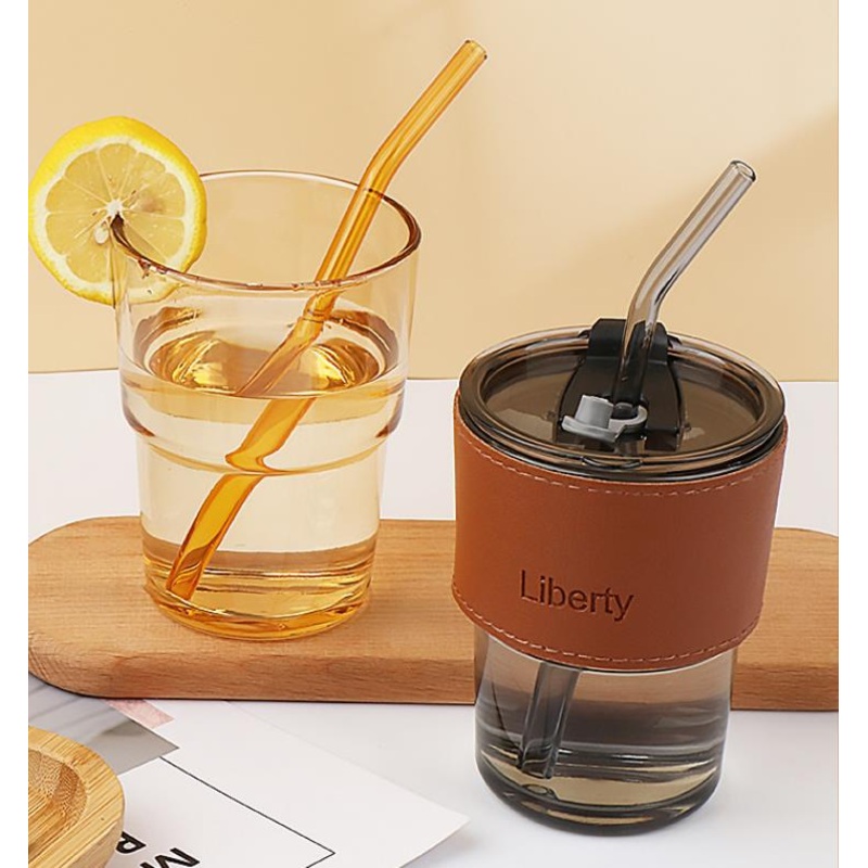 New Design Clear Color Glass Drinking Tumbler Borosilicate Reusable Travel Coffee Mug Cup Children Milk Cup with Straw and Lid – Glass Cup and Glass Straw Cup price