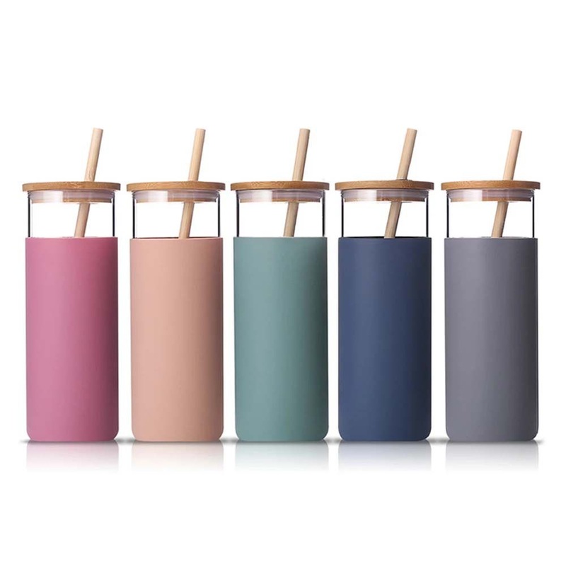 Water Glass Tumbler with Bamboo Lid – Bamboo Lid Straw Cup and Glass Straw Water Bottle price